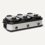 Amazon Basics Triple Slow Cooker with Ceramic Non-Stick Coating, Individual Temperature Controls, Locking Handles, Glass Lids, 3 x 2.5 Quarts, Stainless Steel