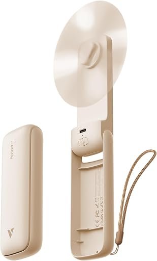 Aecooly Slim Portable Fan, Thin Handheld Fan, USB Rechargeable Mini Personal [24H Max Cooling Time], Battery Powered Small Foldable Pocket for Travel, Summer, Gifts for Women, Girls -Beige