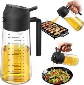 Black glass oil sprayer for cooking and 2-in-1 dispenser bottle