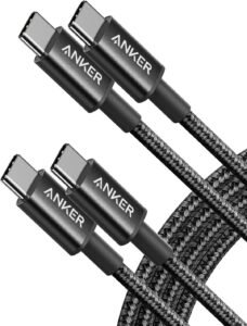 Two black Anker USB C cables neatly coiled with connectors visible