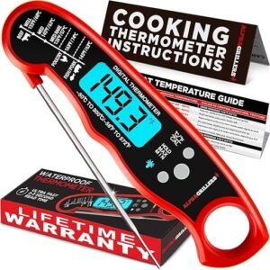 Alpha Grillers digital meat thermometer with a clear display for quick temperature readings.