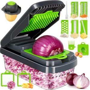 Yusshn grey 12-in-1 multifunctional vegetable chopper with container and blades