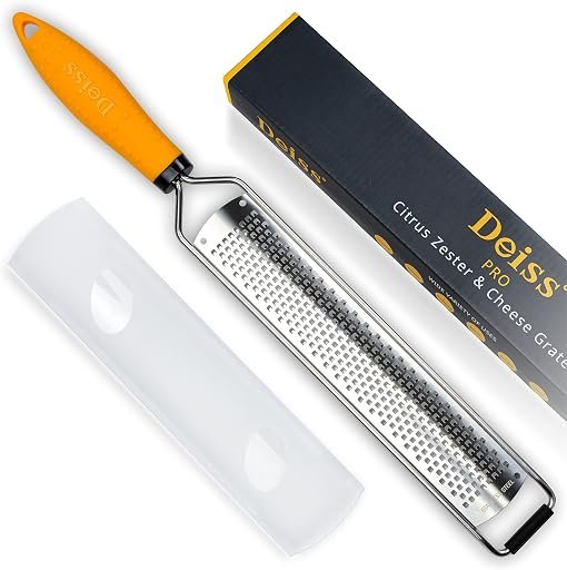 Deiss PRO Lemon Zester & Heavy Duty Cheese Grater & Vegetable Grater – Parmesan Cheese Lemon, Garlic, Nutmeg, Chocolate, Fruits, Vegetables, Ginger Grater – Cheese Shredder & Stainless Steel Grater