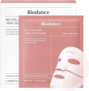 BIODANCE Bio-Collagen Real Deep Mask packaging showing hydrogel face mask sheets