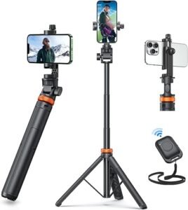 Extendable EUCOS phone tripod and selfie stick with wireless remote.