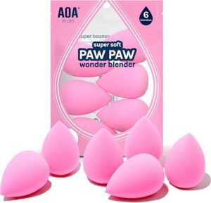 AOA Studio latex-free makeup sponge set of six colorful blending blenders.