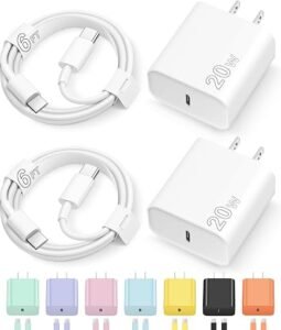 20W USB-C power adapter and 6-foot cable for iPhone.