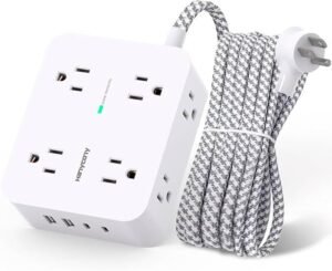HANYCONY surge protector power strip with USB-C ports and braided cord
