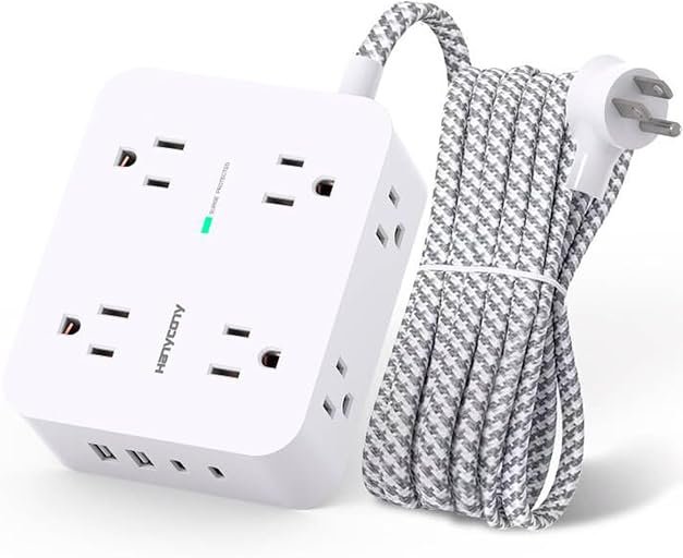HANYCONY Surge Protector Power Strip, 1080J, 5 Ft Braided Extension Cord | 8 Outlets 4 USB Ports(2 USB C), Outlet Extender, Flat Plug, Wall Mount, Desk Charging Station, Home Office, Dorm Room ETL