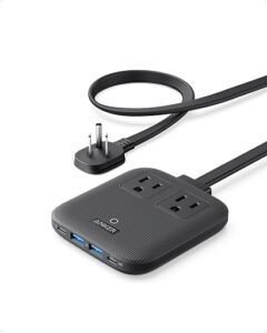 Anker travel power strip with multiple USB-C and AC outlets and a flat plug.