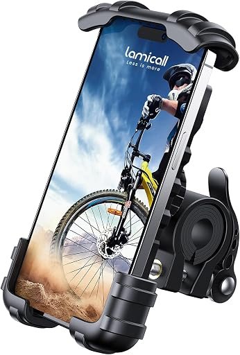 Lamicall Bike Phone Holder Motorcycle Mount – One-Hand Operation, Lockable | 360° Rotation Handlebar Clamp for 4.7-6.8″ iPhone 17 Pro Max Air, Rubber Protect, Road Mountain Bike E-Bike Scooter Holder