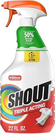 SHOUT Active Enzyme Laundry Stain Remover Spray, Triple-Acting Formula Clings, Penetrates, and Lifts 100+ Types of Everyday Stains – Prewash Spray 22oz