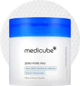 Jar of medicube zero pore pad dual-textured facial exfoliating toner pads.