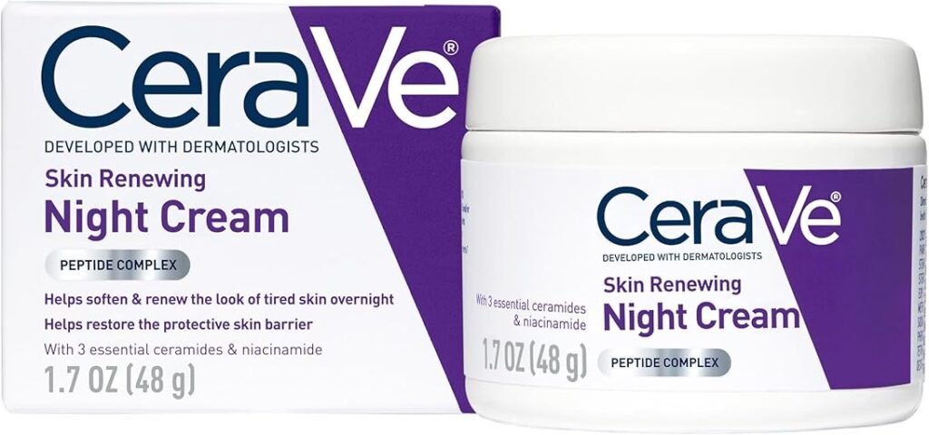 CeraVe Skin Renewing Night Cream, Peptide Complex, Hyaluronic Acid & Ceramide Moisturizer for Face, 1.7 Ounce