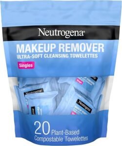 Neutrogena makeup remover wipes package featuring 25 plant-based cleansing towelettes.