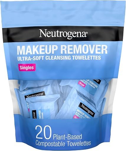 Neutrogena Makeup Remover Towelettes for Face with Micellar Water Daily Alcohol-Free Gently Removes Oil Dirt and Waterproof Makeup in a Simple Fully Plant-Based Cloth, 25 ct