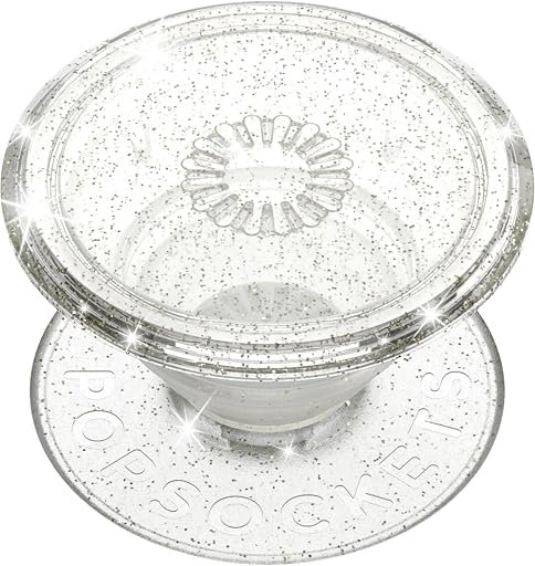 PopSockets Adhesive Phone Grip, Holder- Clear Glitter | Secure Comfortable Hold, Anti-Drop, Kickstand, Glitter, Sparkle, Sparkly, iPad, Removable, Popper