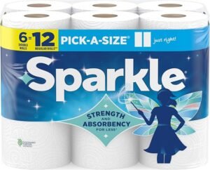 Sparkle paper towels 6 pack of double rolls showing strong 2-ply sheets.