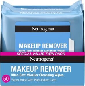 Two packs of Neutrogena makeup remover wipes facing forward.