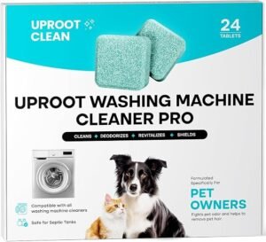 Uproot Clean washing machine cleaning tablets packaging for pet owners