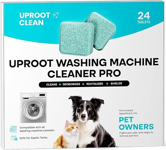 Uproot Clean Uproot Clean Washing Machine Cleaning Tablets for Pet Owners, 24 Pack | HE/Top/Front Load Compatible, 12 Month Supply, Easily Removes Residue, Grime, and Odors, Formulated for Pet Owners