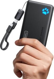 INIU 45W power bank with attached cable for fast charging on the go.