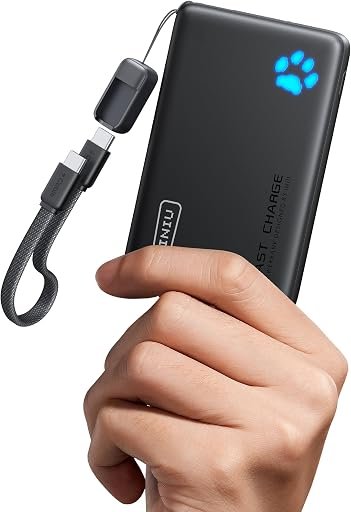 INIU 10000mAh 45W Fast Charging Portable Charger, Smaller Travel Power Bank | Flight-Safe, Detachable USB C Cable, Travel Essential, External Battery Phone Pack for iPhone 17 Samsung S26 iPad etc