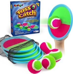 Children playing with the Ayeboovi toss and catch ball game outdoors
