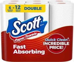 Pack of six double rolls of Scott Paper Towels with Choose-A-Sheet technology.