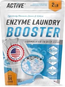 Enzyme laundry booster odor remover powder tub for clothes.