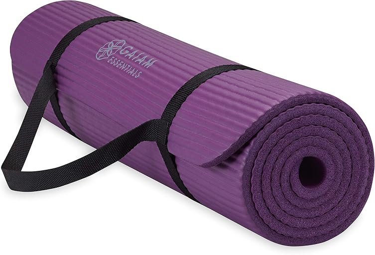 Gaiam Yoga Mat, Pilates & Exercise Mat, Thick 2/5″ (10mm) Workout Mat with Easy-Cinch Carrying Strap for Home & Gym Workouts