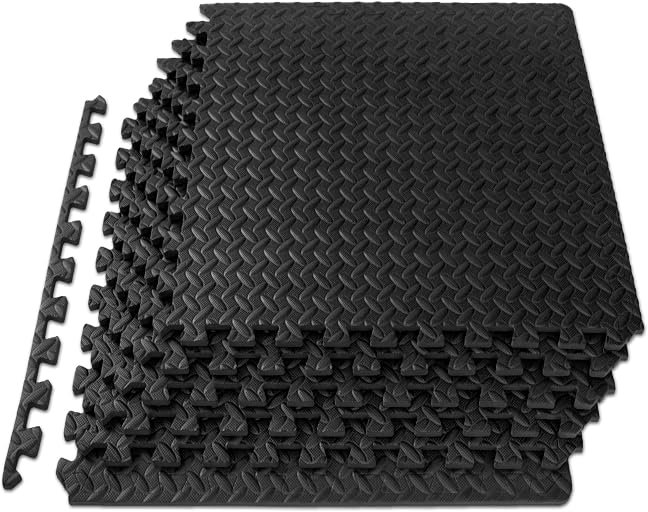 ProsourceFit Puzzle Exercise Mat ½ in, EVA Interlocking Foam Floor Tiles for Home Gym, Mat for Home Workout Equipment, Floor Padding for Kids, Black, 24 in x 24 in x ½ in, 24 Sq Ft – 6 Tiles