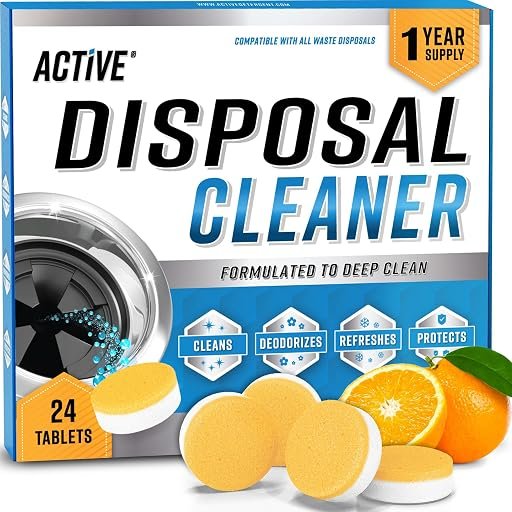 ACTIVE Garbage Disposal Cleaner Deodorizer Tablets – 24 Pack, New Powerful XL Foaming Tablet – Fresh Citrus Foam Sink Garburator Disposer Freshener, Natural Kitchen Drain Cleaning Care – 1 Year Supply