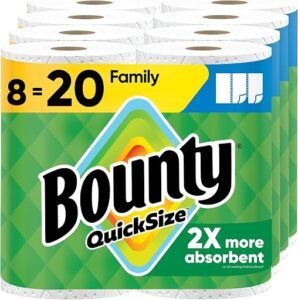 Pack of Bounty Quick Size paper towels in white.