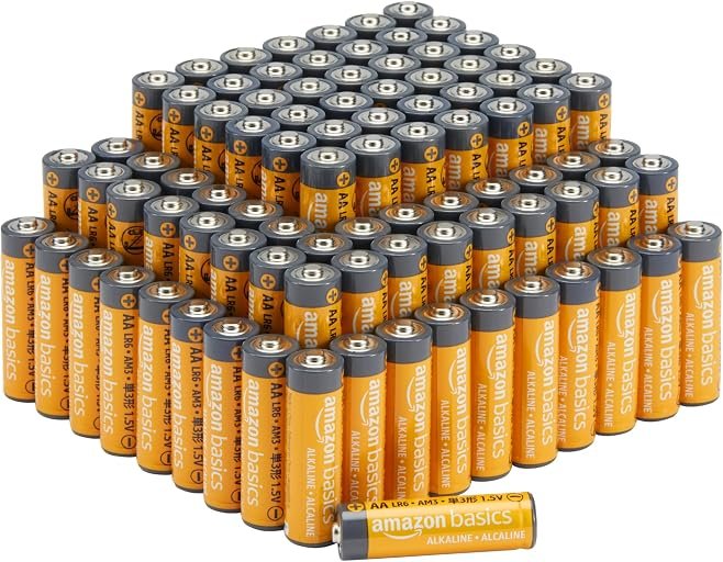 Amazon Basics 100-Pack AA Alkaline Batteries, 1.5 Volt, 10-Year Shelf Life, Reliable
