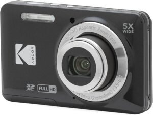Front view of the black KODAK PIXPRO FZ55 compact digital camera