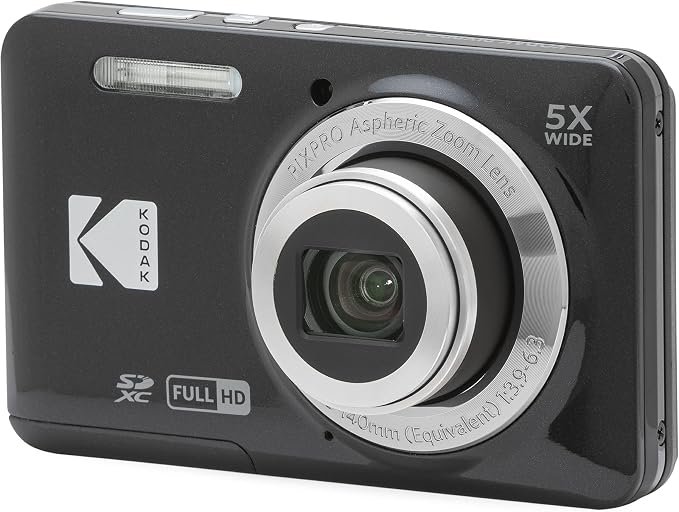 KODAK PIXPRO FZ55 16MP Compact Digital Camera, 5X Optical Zoom, Black | 1080p Full HD Video, 28mm Wide Angle Lens, 2.7 Inch LCD, Point and Shoot, Vlogging Camera, Li-Ion Battery