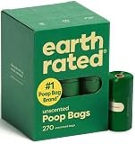 Earth Rated Dog Poop Bags on Refill Rolls, 270 Bags, Unscented | Guaranteed Leak Proof and Extra Thick Waste Bag Refill Rolls
