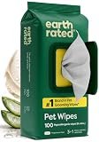 Earth Rated Dog Wipes for Paws & Butt, Deodorizing, Unscented, 100ct | Hypoallergenic, 3-in-1 Cleaning and Hydrating, for Grooming Paws, Body and Butt