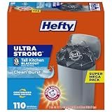 Hefty Ultra Strong 13 Gal Kitchen Trash Bags, Black, Clean Burst, 110ct