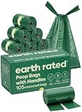 Earth Rated Dog Poop Bags for Dogs, 105 Easy Tie Handle Bags, Unscented | Extra Thick Waste Bag Refill Rolls