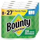 Bounty Quick-Size Paper Towels, White, 8 Family Triple Rolls = 27 Regular Rolls