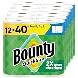 Bounty Quick-Size Paper Towels, White, 12 Family Triple = 40 Regular Rolls