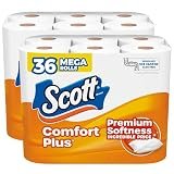 Scott ComfortPlus Toilet Paper, 2 Packs of 18 Mega Rolls, 310 Sheets per Roll, Septic-Safe, 1-Ply Toilet Tissue