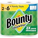 Bounty Paper Towels Quick Size, White, 2 Family Triple Rolls = 6+ Regular Rolls